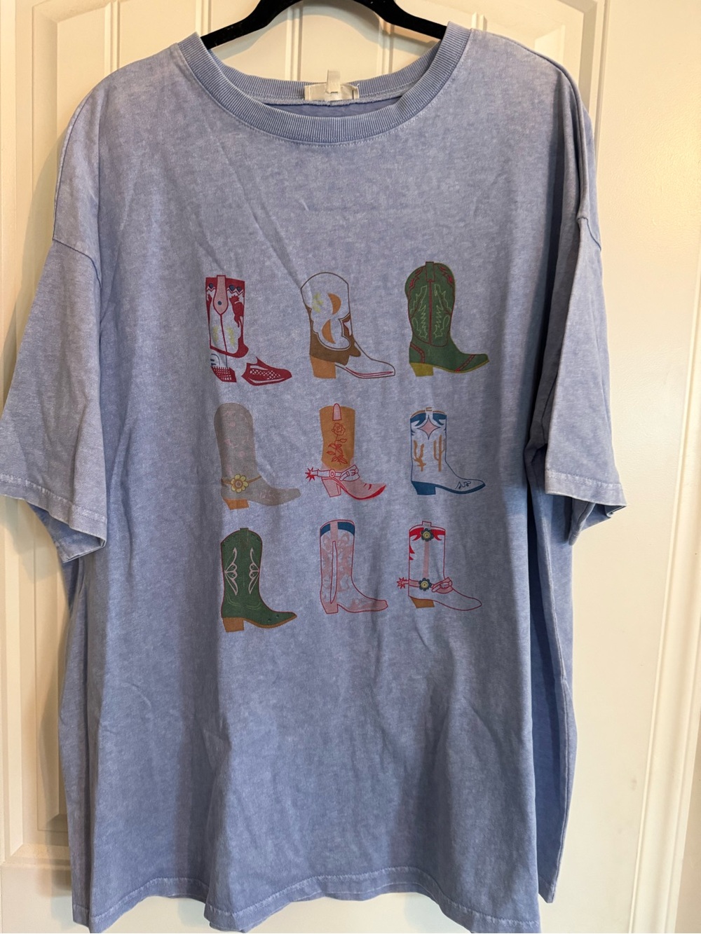 easel Light BlueTee with Colorful Western Boot Graphics